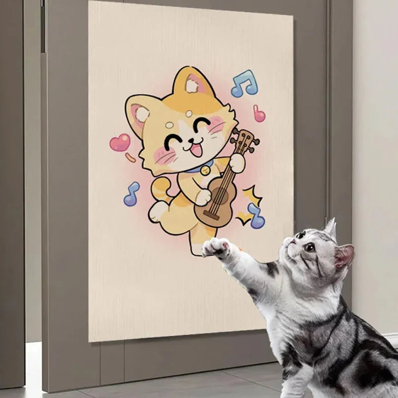 Self-Adhesive Cat Scratching Mat with Cartoon Print