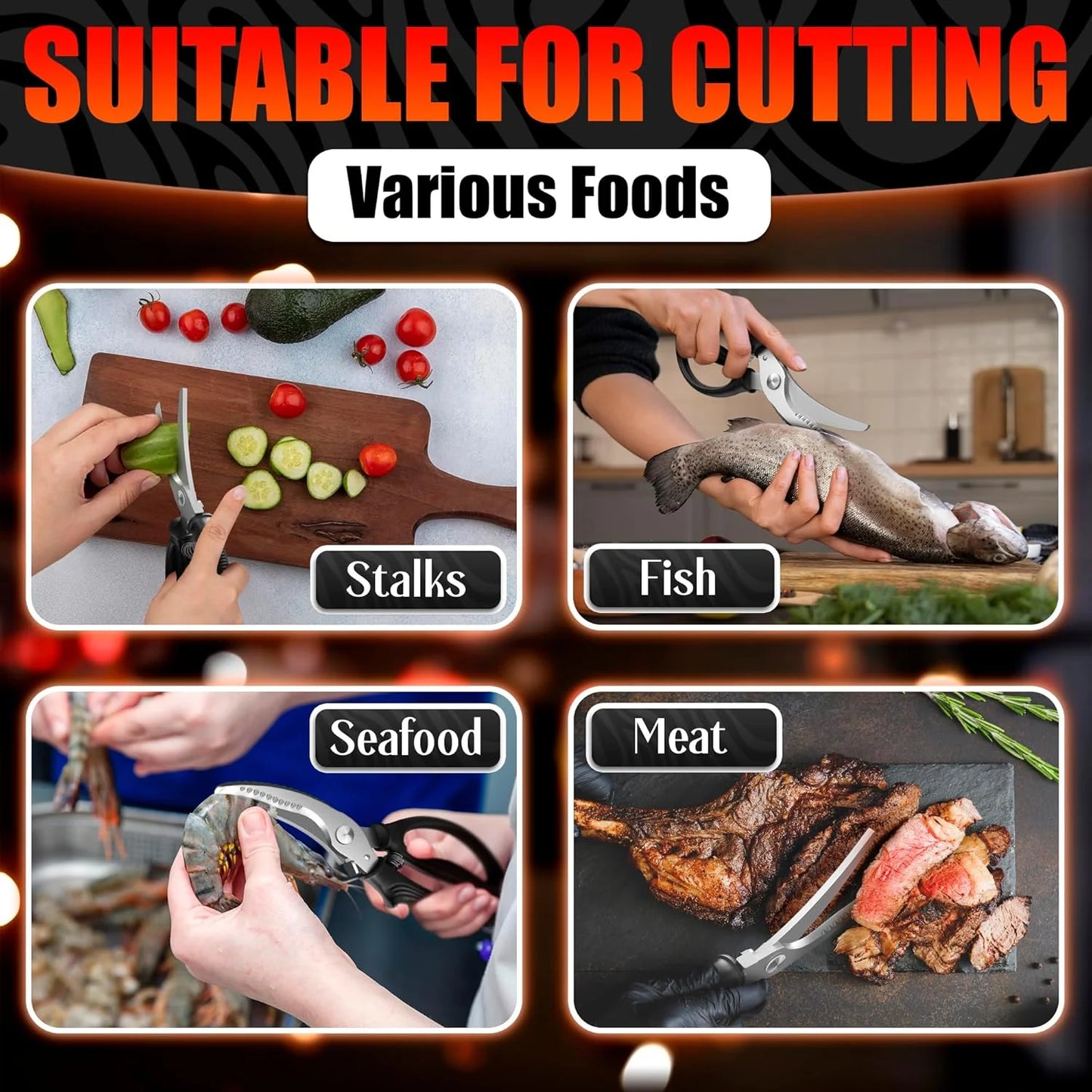 Kitchen Food Scissors – 2-in-1 Cutting Board Scissors