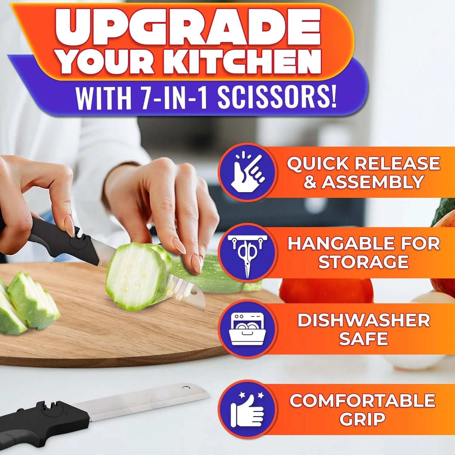 Kitchen Food Scissors – 2-in-1 Cutting Board Scissors