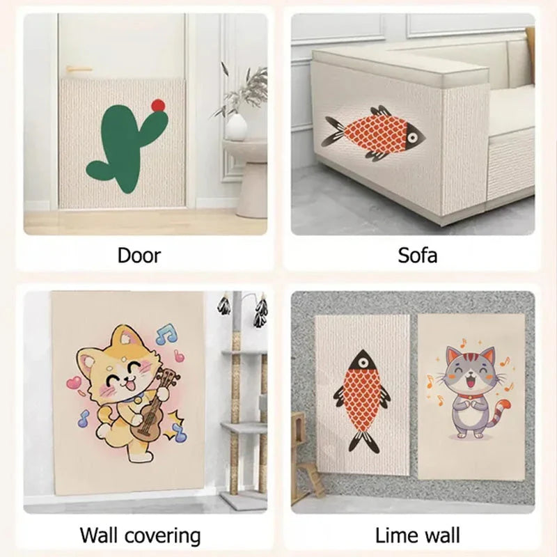 Self-Adhesive Cat Scratching Mat with Cartoon Print