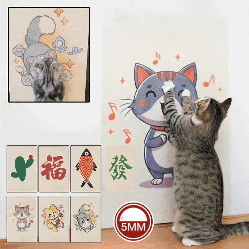 Self-Adhesive Cat Scratching Mat with Cartoon Print