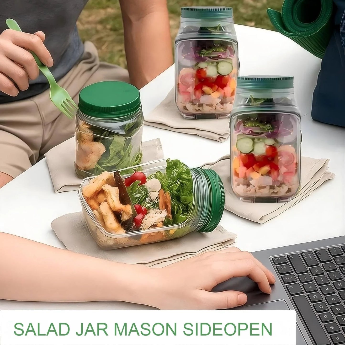 Side-opening salad bottle
