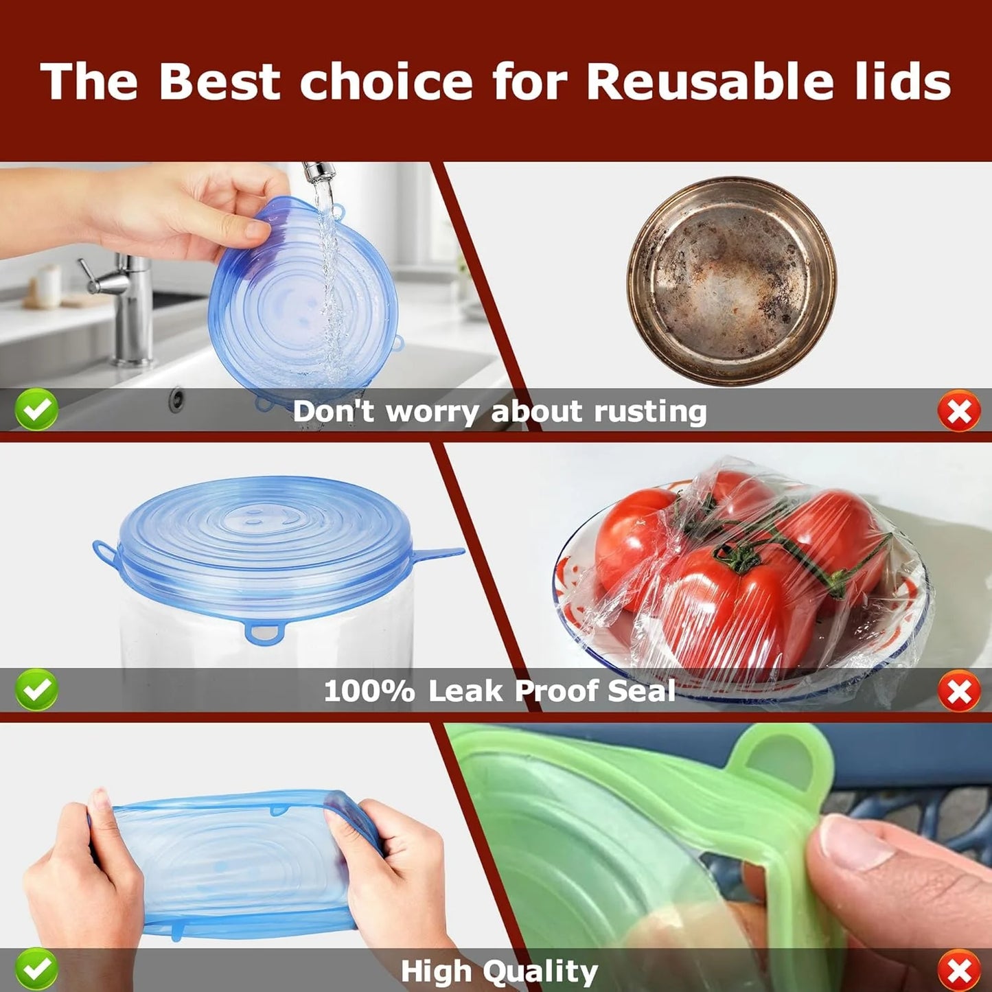 Silicone Stretch Lids Seal in Flavors, Keep Food Fresh