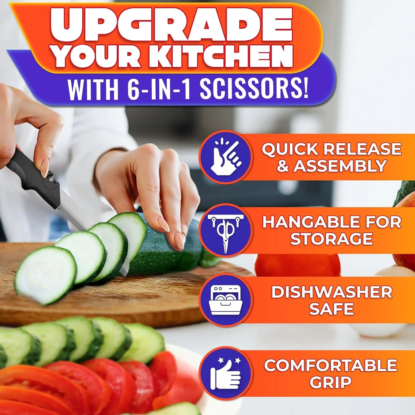 Kitchen Food Scissors – 2-in-1 Cutting Board Scissors