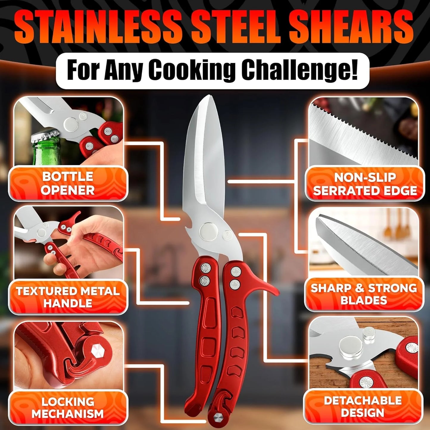 Kitchen Food Scissors – 2-in-1 Cutting Board Scissors