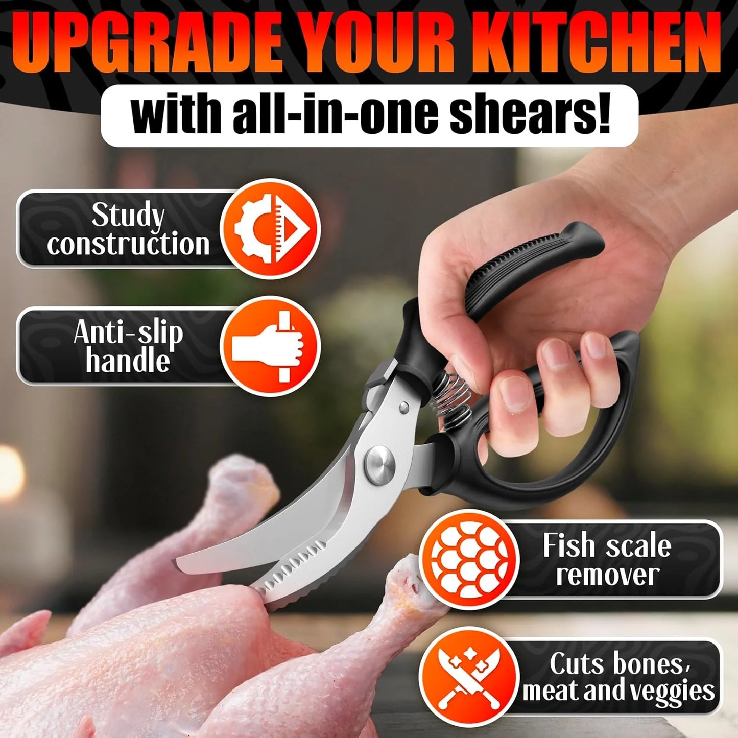 Kitchen Food Scissors – 2-in-1 Cutting Board Scissors